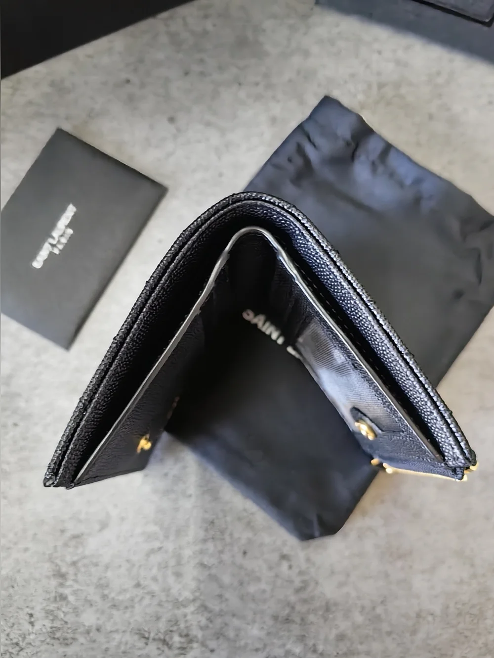 Saint Laurent Black Quilted YSL Logo Wallet with Gold Hardware
